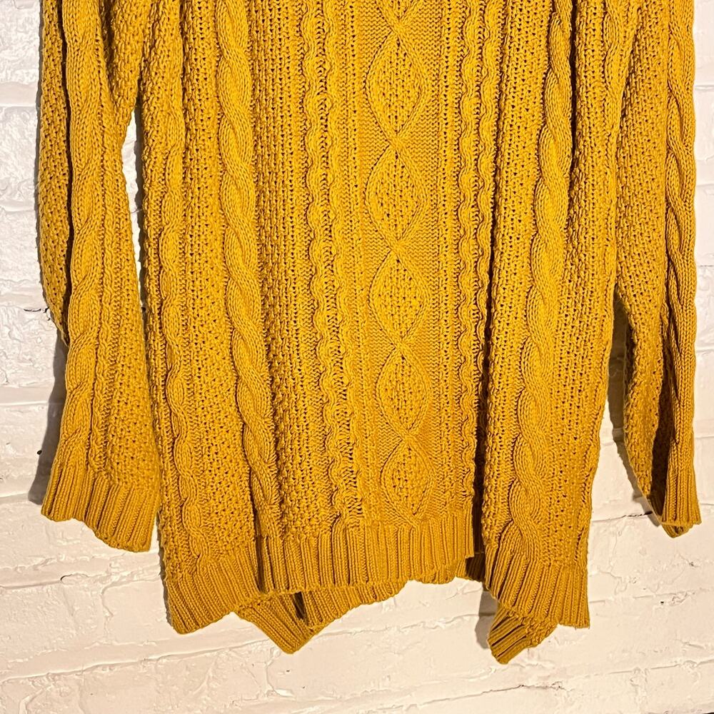 Cable Knit Cowl Neck Oversized Mustard Long Sleeve Sweater - Picture 9 of 9
